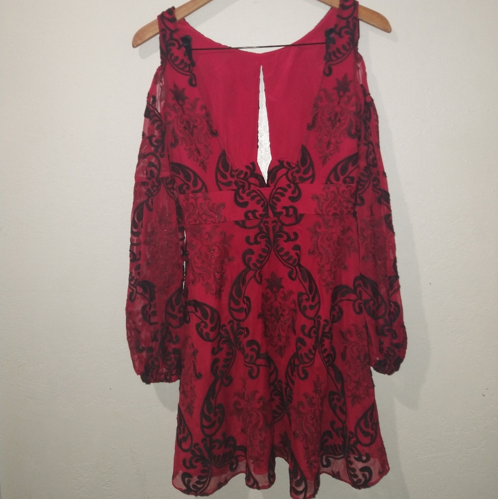 FREE PEOPLE Want to Want Me Red/Black Embroidery Mini Dress - Picture 9 of 11